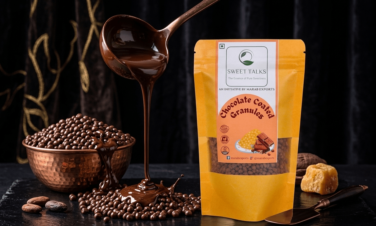 Chocolate Coated Jaggery Granules - Marab Exports I Sweet Talks